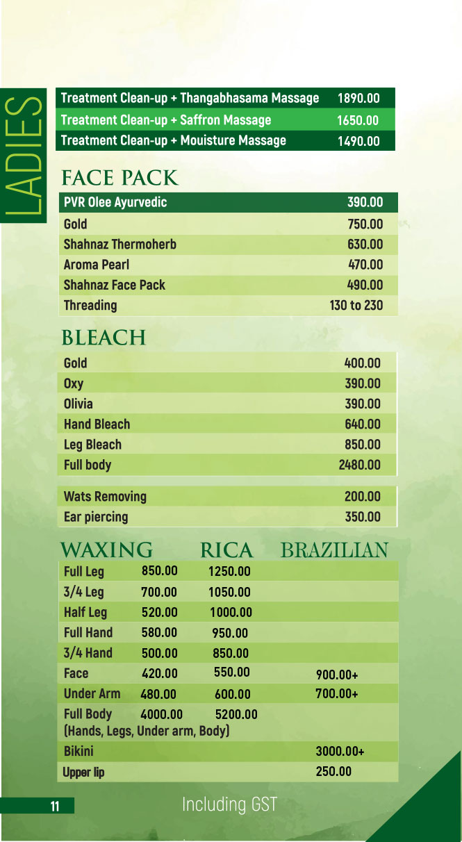 PVR Menu Card